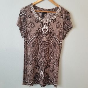 INC International Concepts Brown Paisley Top